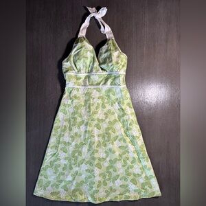 Vintage Green Butterfly Halter Top Dress Medium